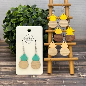 Pineapple Resin Wood  Earrings Hypoallergenic Yellow Teal Blue Peach - Clearance