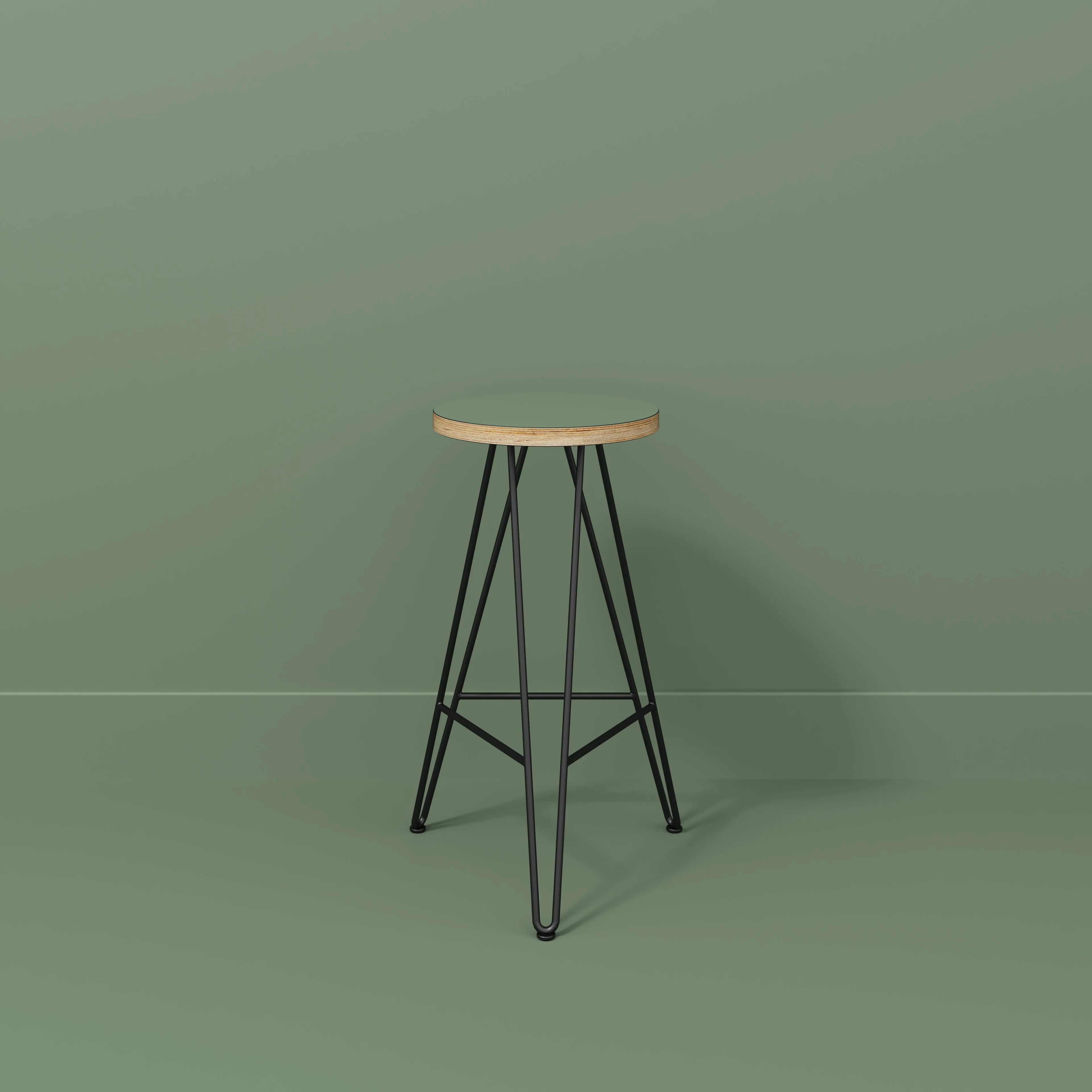 Plywood Bar Stool with Black Hairpin Base - Formica Green Slate