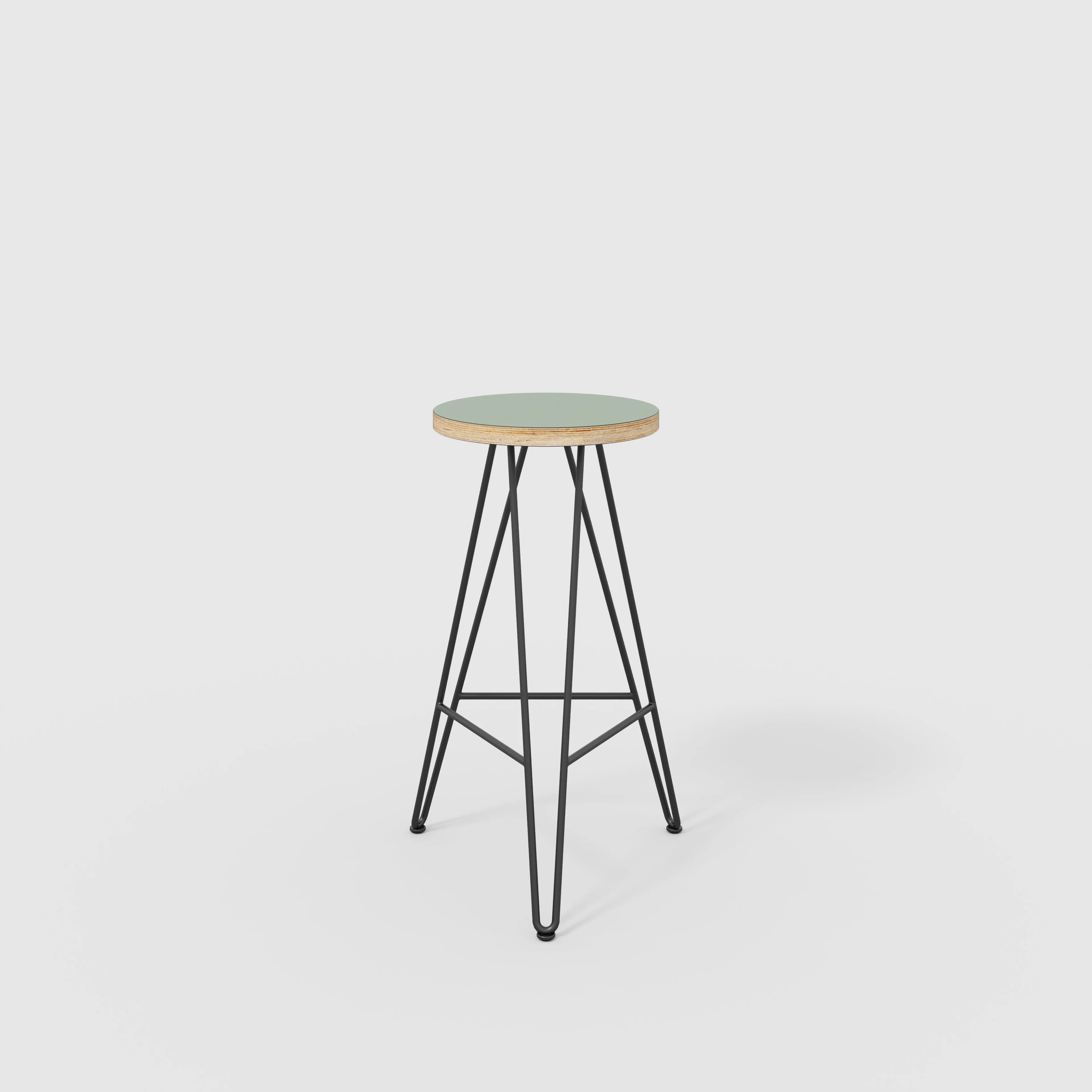 Plywood Bar Stool with Black Hairpin Base - Formica Green Slate