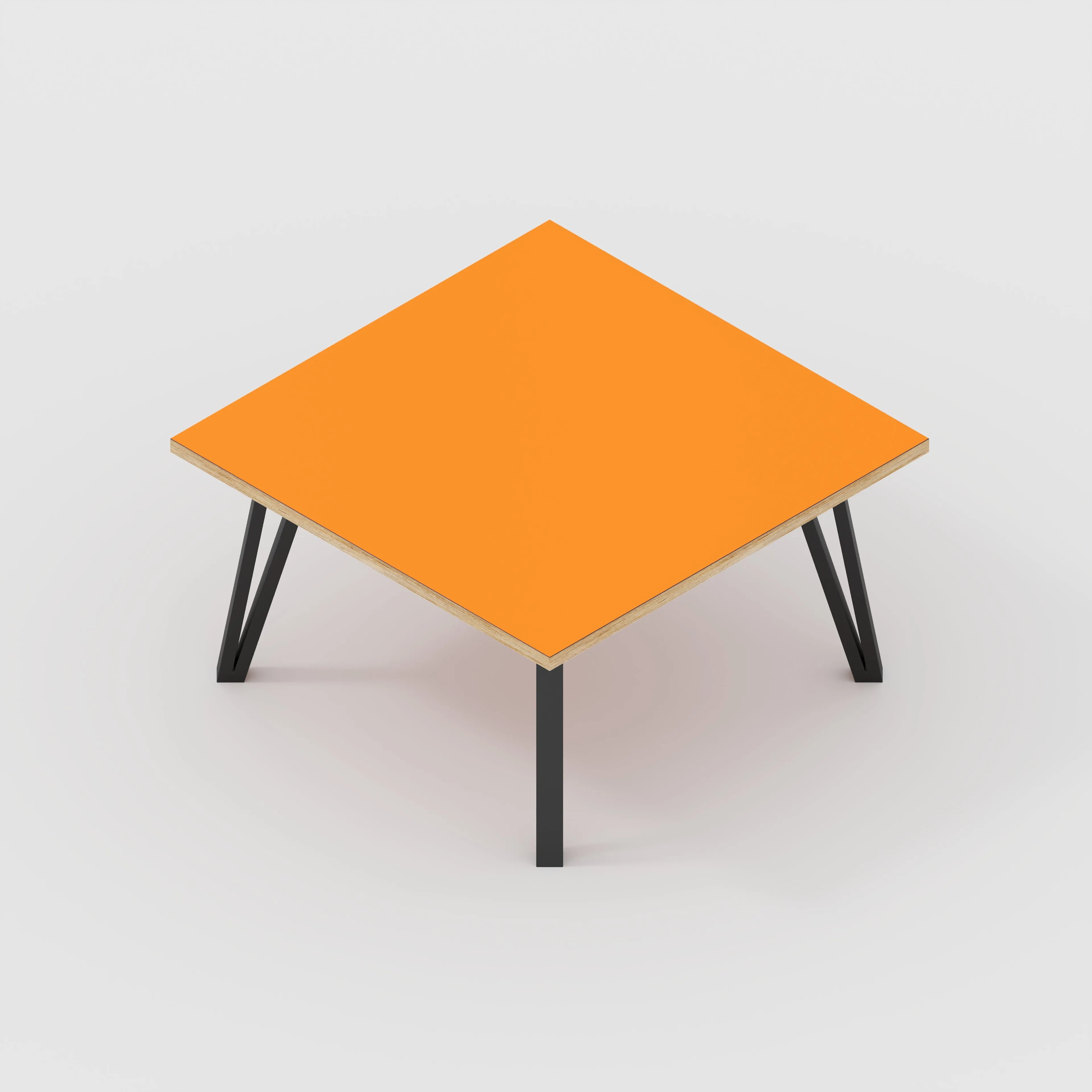 Plywood Coffee Table with Black Box Hairpin Legs - Formica Levante Orange - 800(w) x 800(d) x 425(h)