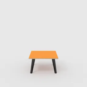 Plywood Coffee Table with Black Box Hairpin Legs - Formica Levante Orange - 800(w) x 800(d) x 425(h)