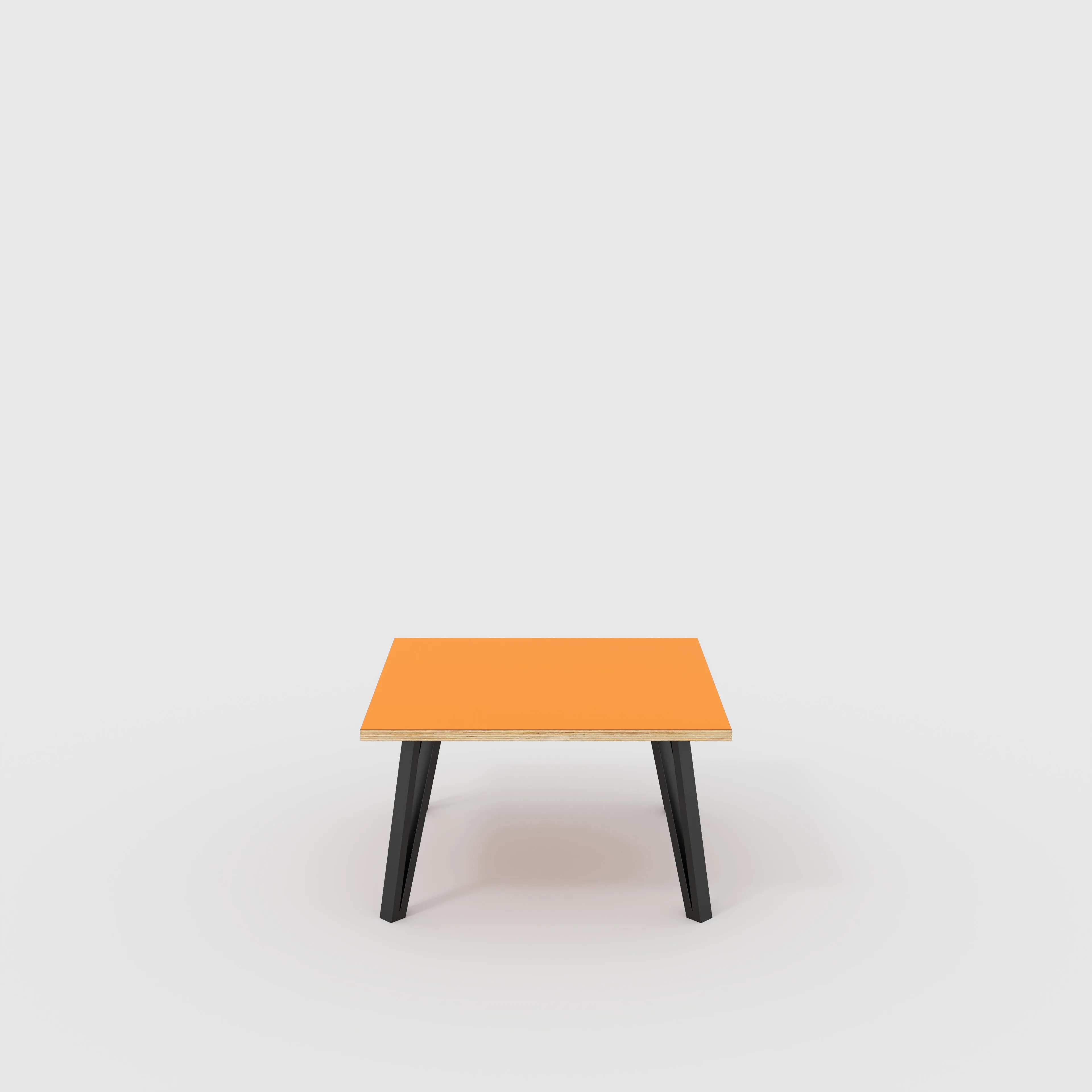 Plywood Coffee Table with Black Box Hairpin Legs - Formica Levante Orange - 800(w) x 800(d) x 425(h)