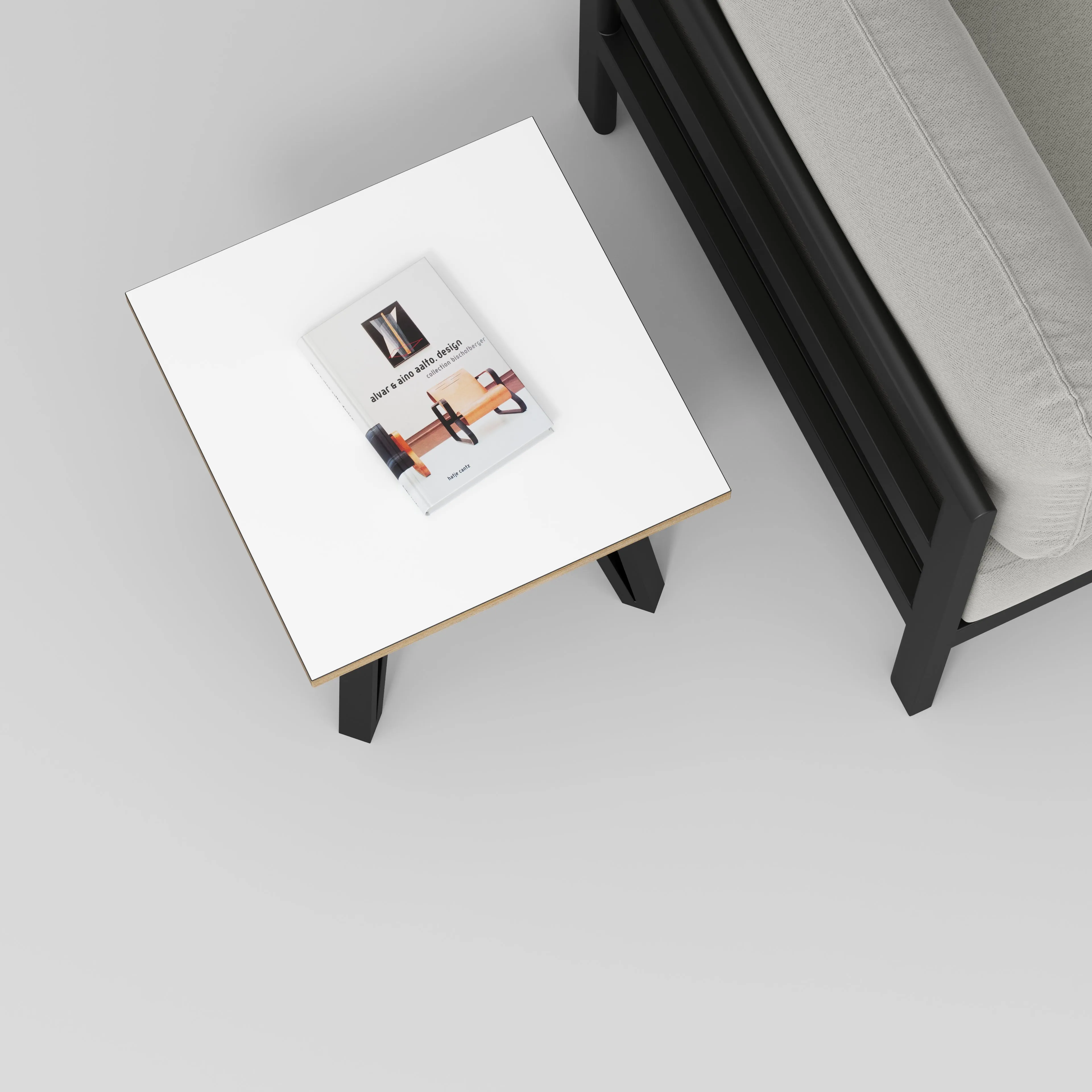 Plywood Side Table with Black Box Hairpin Legs - Formica White - 500(w) x 500(d) x 425(h)