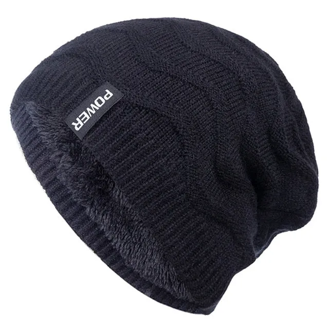 POWER Label Winter Wave Design Fur Lined Warm Ski Beanie Outdoor Knitted Woolen Warm Winter Cap