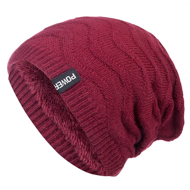 POWER Label Winter Wave Design Fur Lined Warm Ski Beanie Outdoor Knitted Woolen Warm Winter Cap