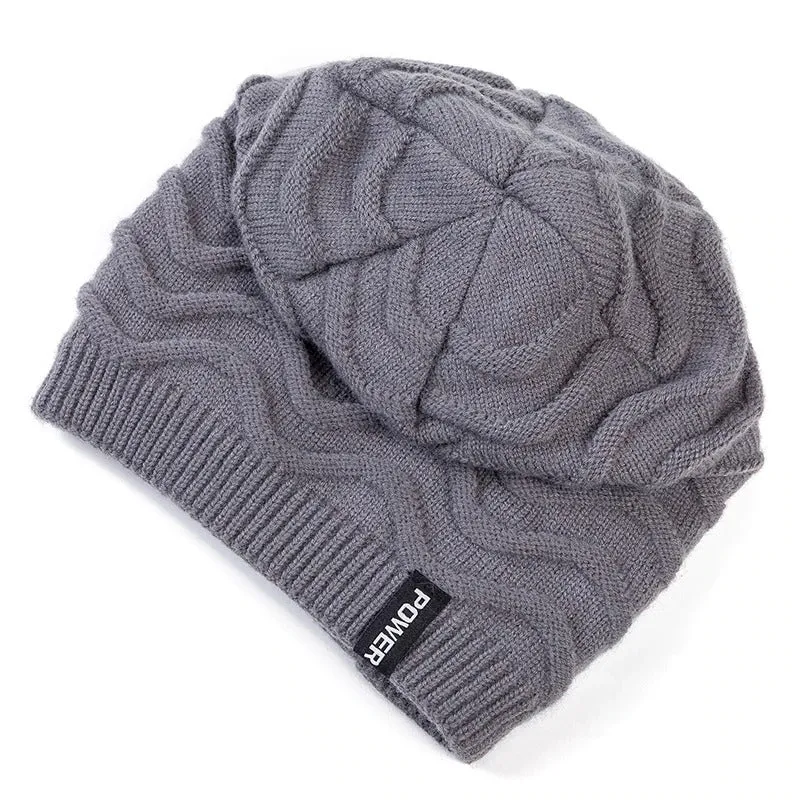 POWER Label Winter Wave Design Fur Lined Warm Ski Beanie Outdoor Knitted Woolen Warm Winter Cap