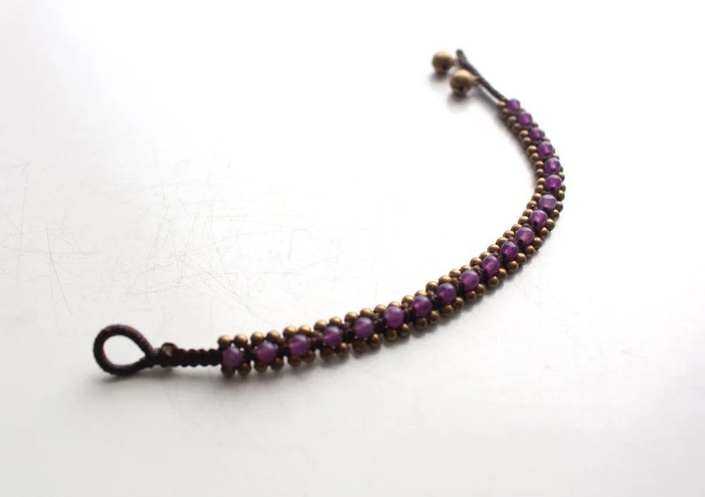 Purple Glass Beads Handwoven Teen Anklet