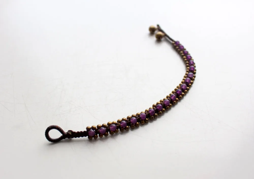 Purple Glass Beads Handwoven Teen Anklet