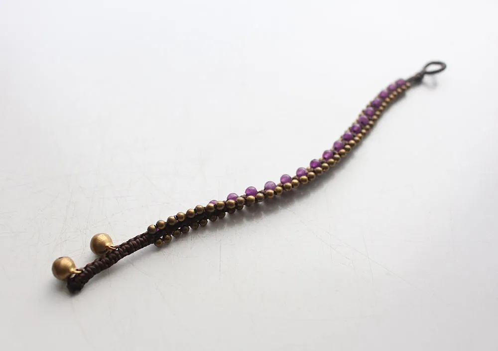 Purple Glass Beads Handwoven Teen Anklet