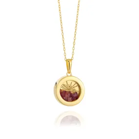 Rachel Jackson Small Deco Sun Amulet Birthstone Necklace Garnet - Gold