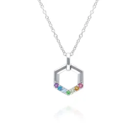 Regenbogen Hexagon Halskette in 925 Sterling Silber