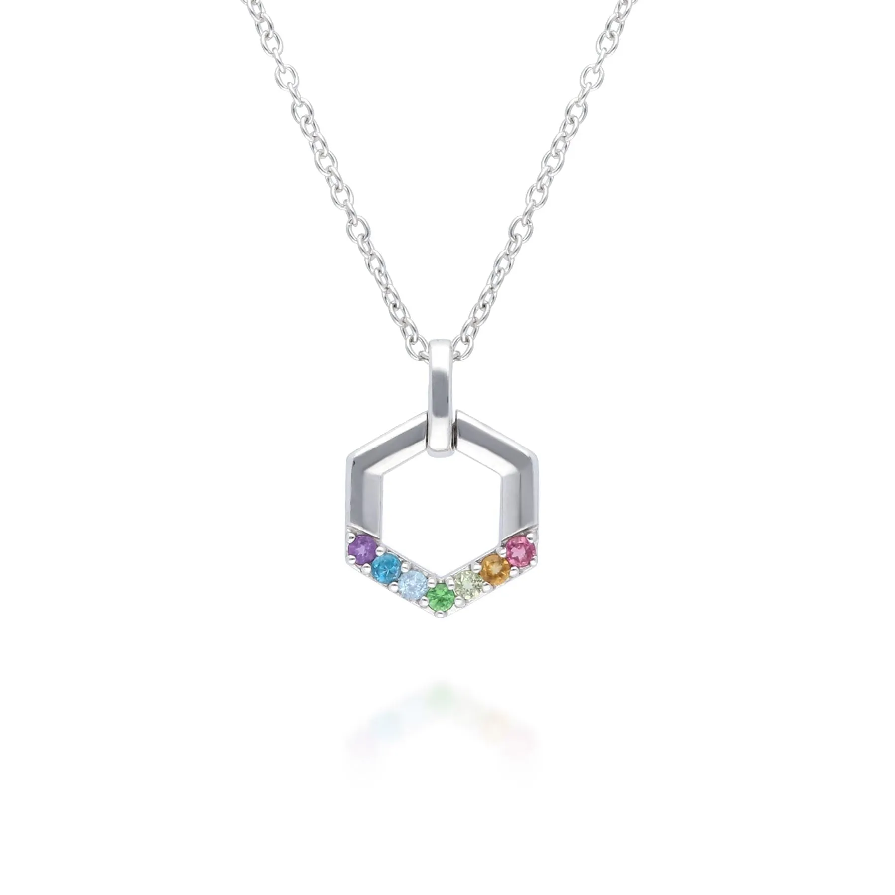 Regenbogen Hexagon Halskette in 925 Sterling Silber