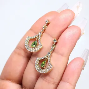 Rhinestone Fan Shape Green Drop Earrings, Bridal Jewelry Bridal Earrings Crystal Bridal Earrings Statement earrings