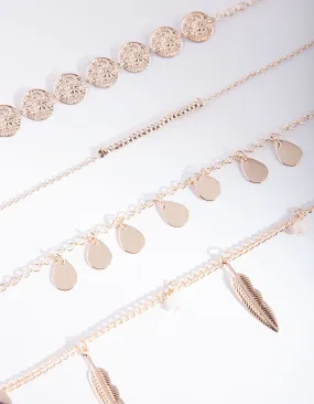 Rose Gold Coin & Leaf Bracelet & Anklet 4 Pack