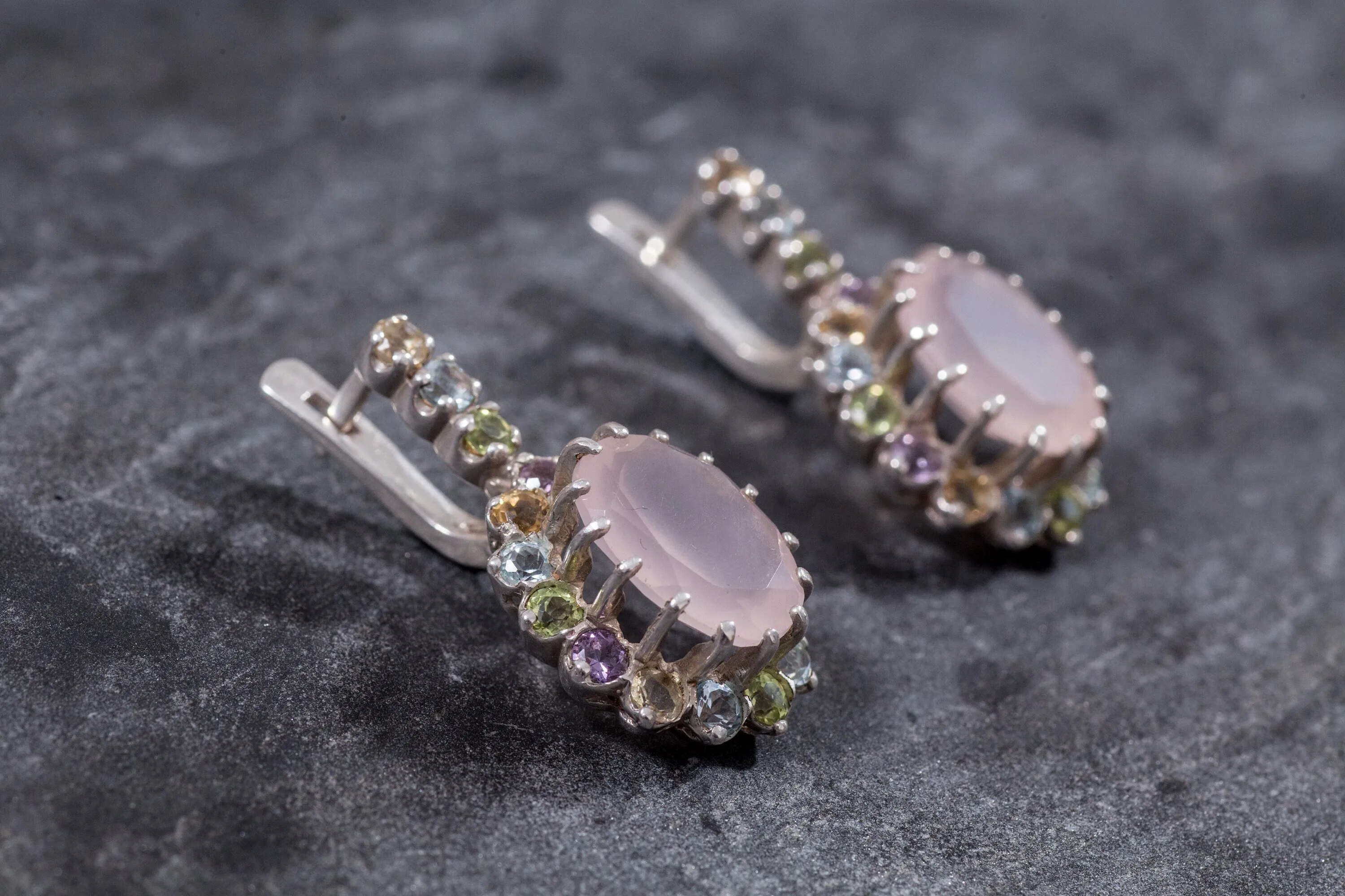 Rose Quartz Earrings - Large Victorian Earrings - Princess Di Earrings