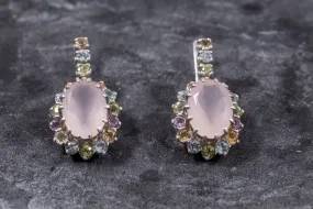 Rose Quartz Earrings - Large Victorian Earrings - Princess Di Earrings