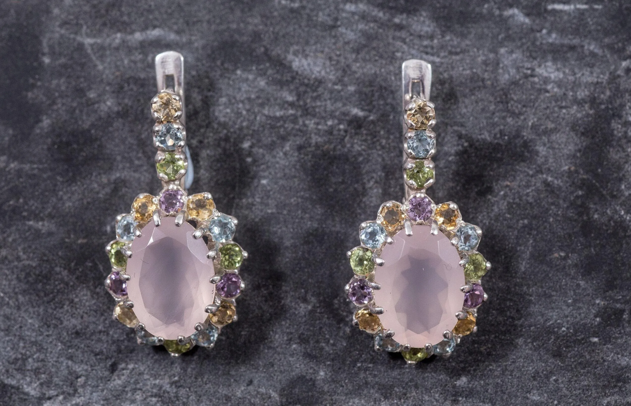 Rose Quartz Earrings - Large Victorian Earrings - Princess Di Earrings