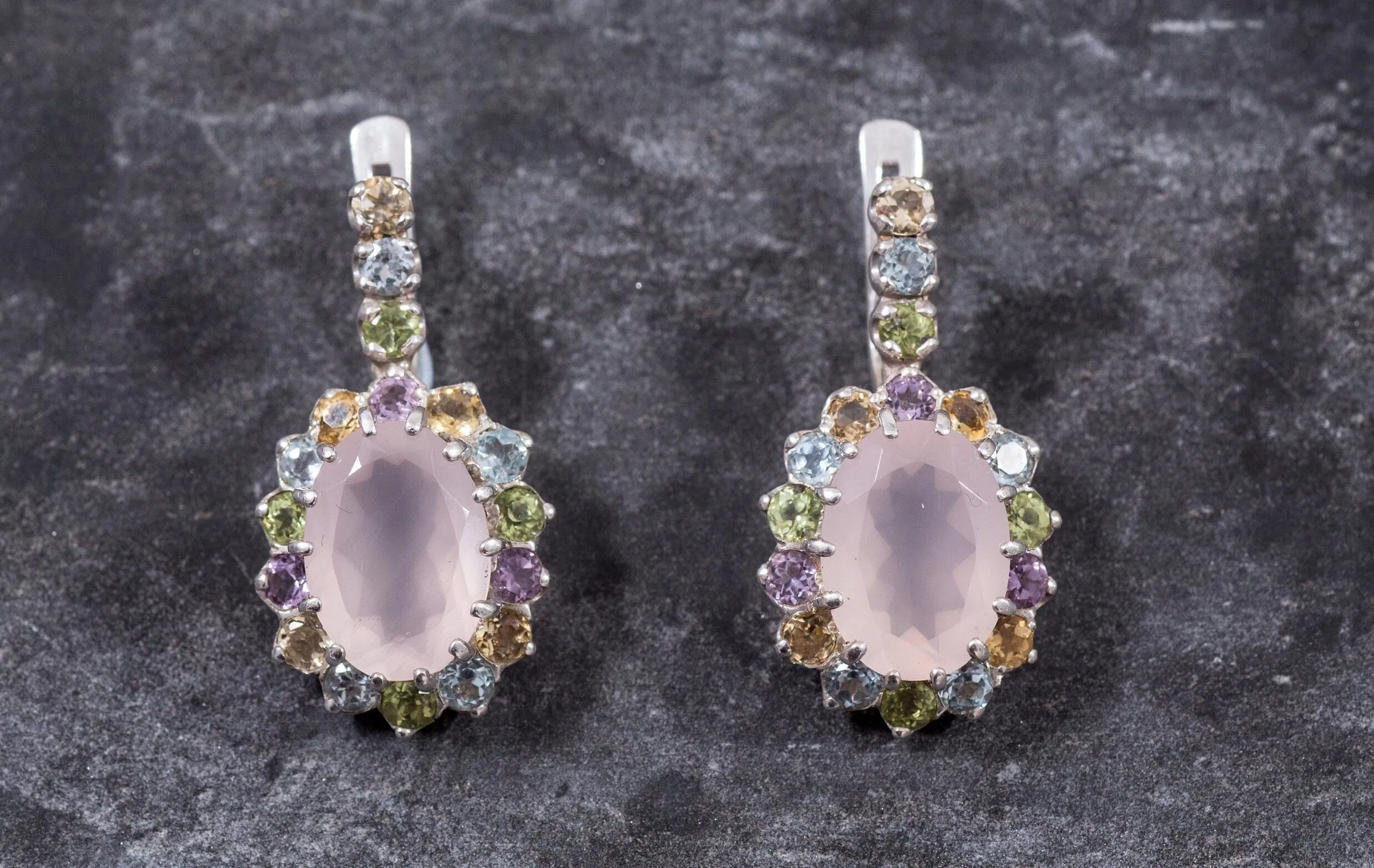 Rose Quartz Earrings - Large Victorian Earrings - Princess Di Earrings