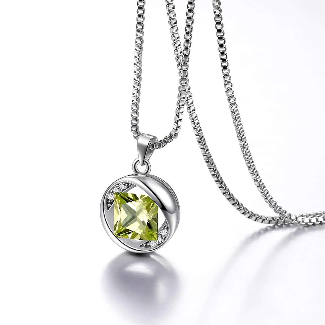 Round Birthstone August Peridot Necklace Pendant Women Girls Jewelry Birthday Gift