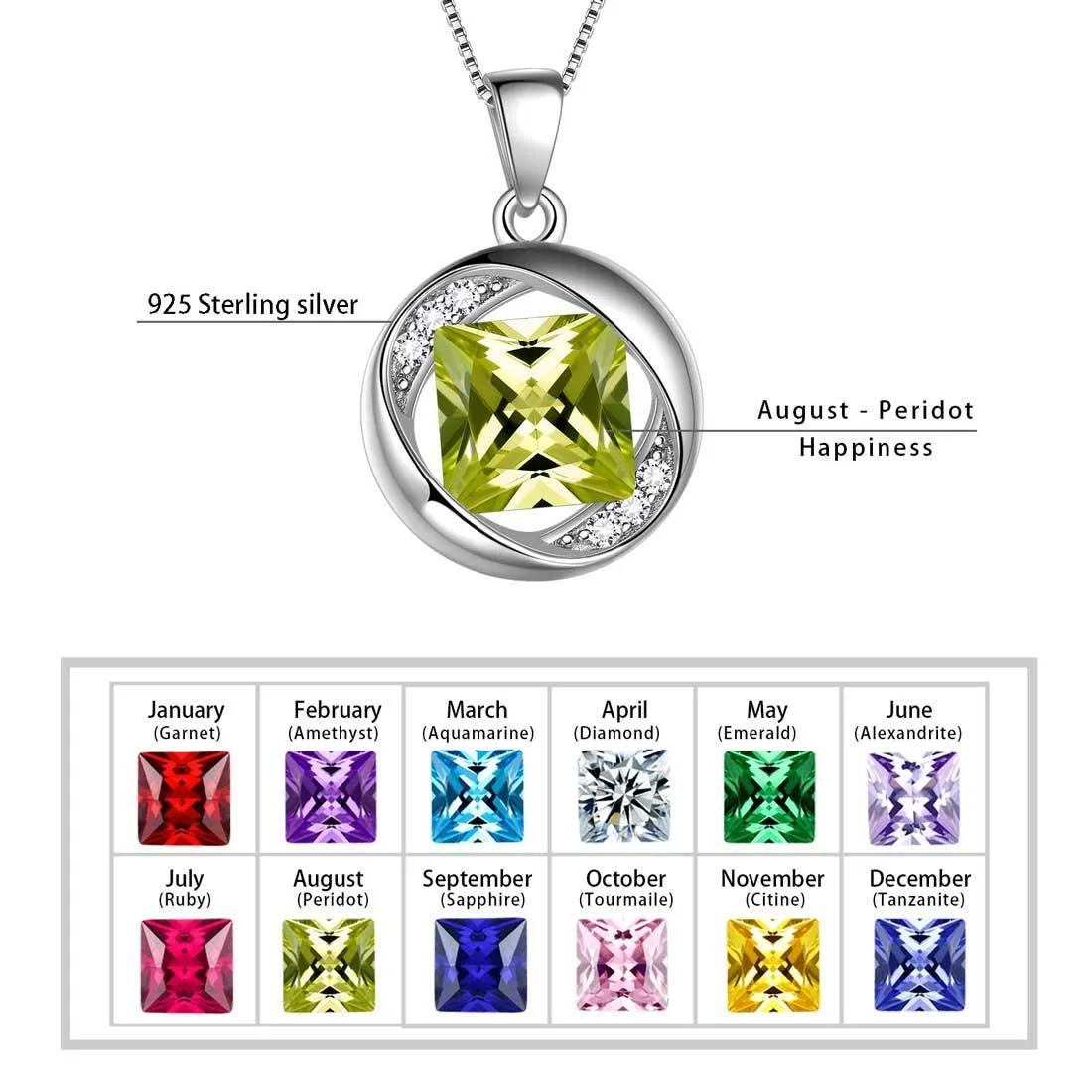 Round Birthstone August Peridot Necklace Pendant Women Girls Jewelry Birthday Gift