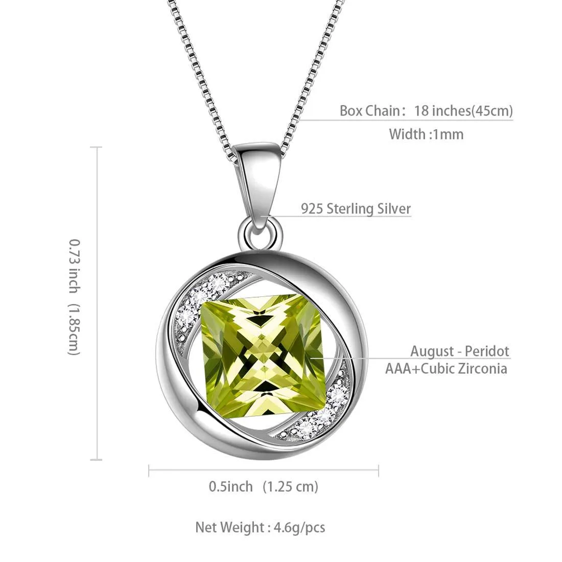 Round Birthstone August Peridot Necklace Pendant Women Girls Jewelry Birthday Gift