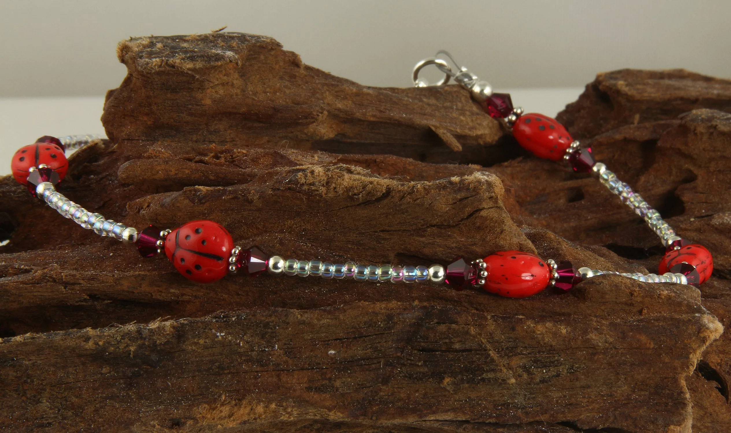 Ruby Red Ladybug Beaded Anklet