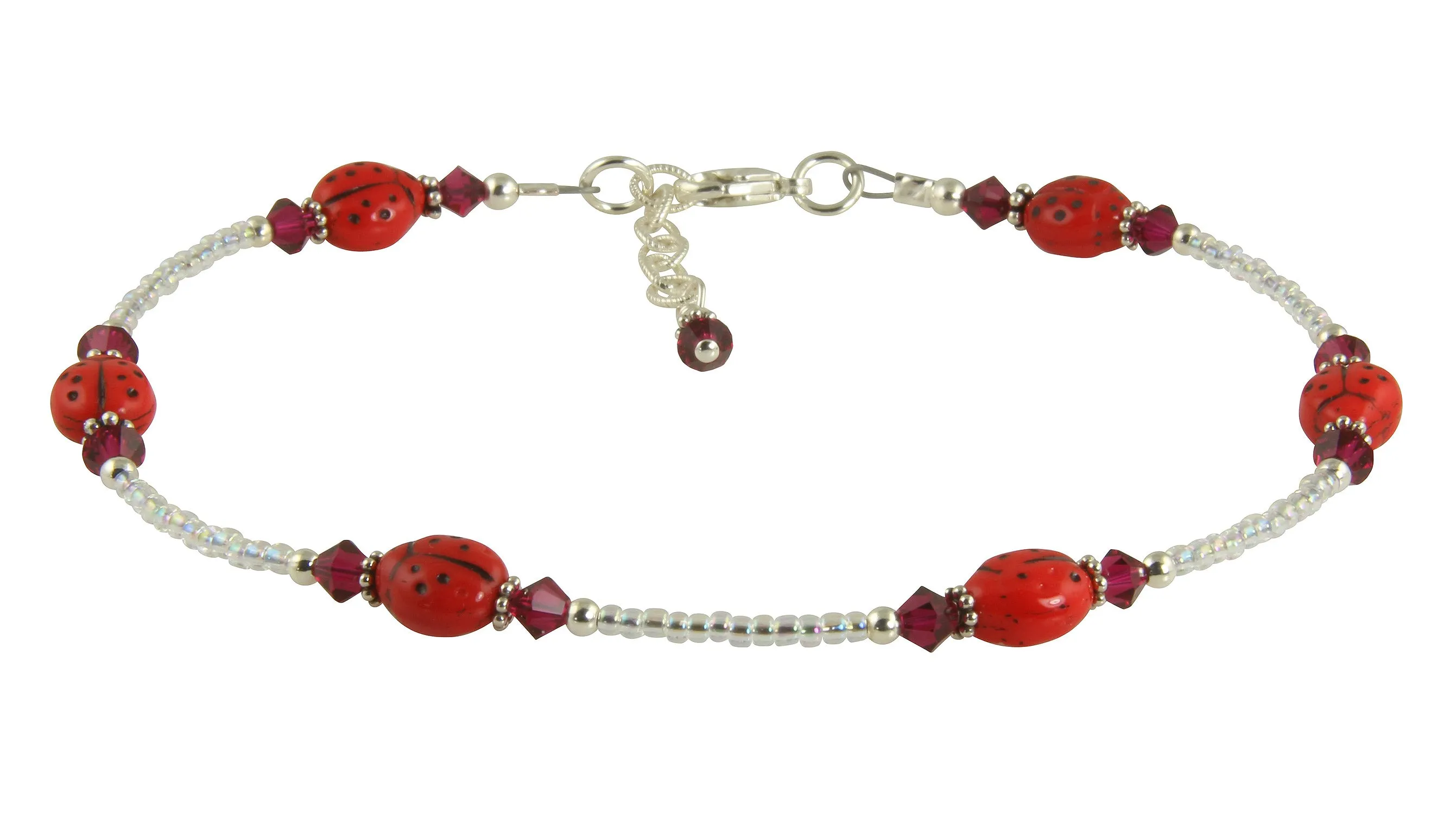 Ruby Red Ladybug Beaded Anklet