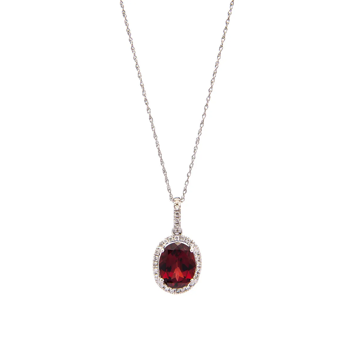 Sabel Collection 14K White Gold Oval Garnet and Diamond Pendant