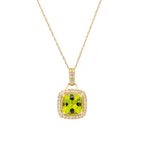 Sabel Collection 14K Yellow Gold Cushion Cut Peridot and Diamond Pendant