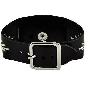 Showgirl Ladies Black Watch with Diamond Stitched Black Leather Cuff