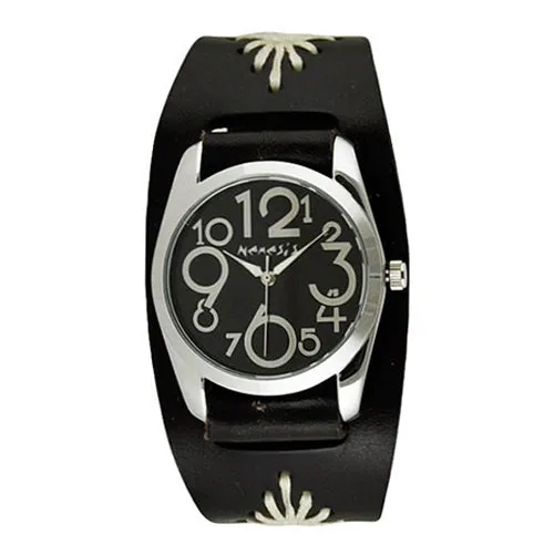 Showgirl Ladies Black Watch with Diamond Stitched Black Leather Cuff