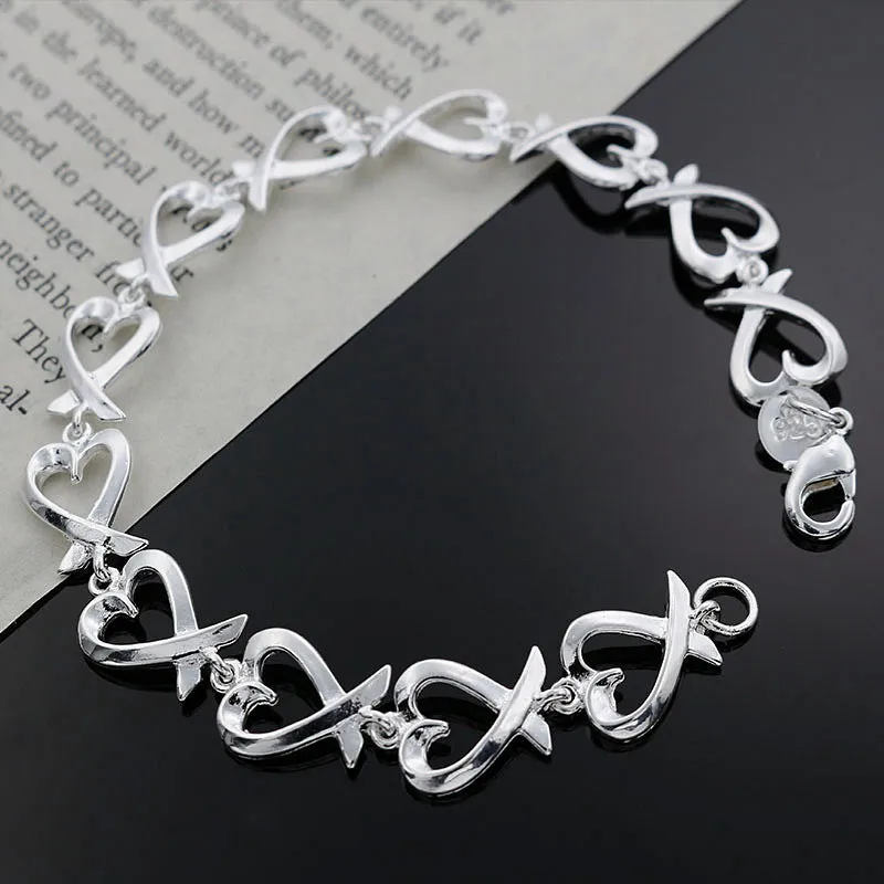 Silver Factory Direct Sales Korean Style Beautiful Full Heart-shaped Kelp Bracelet