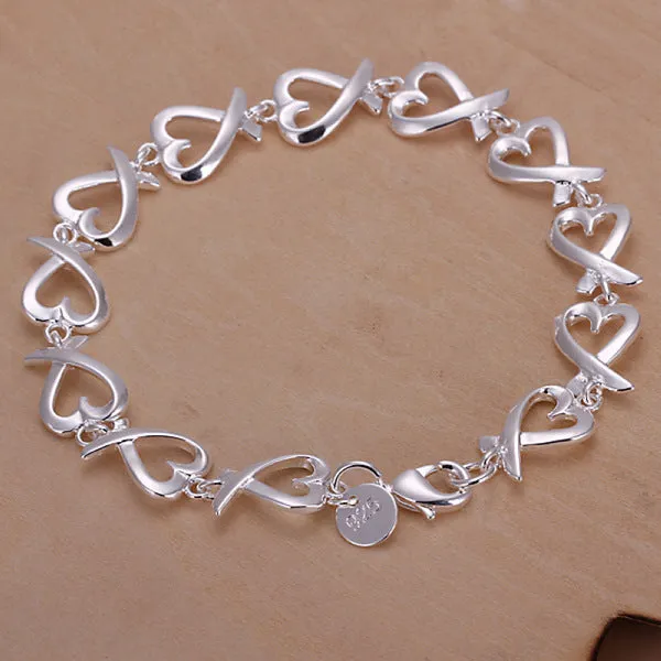 Silver Factory Direct Sales Korean Style Beautiful Full Heart-shaped Kelp Bracelet