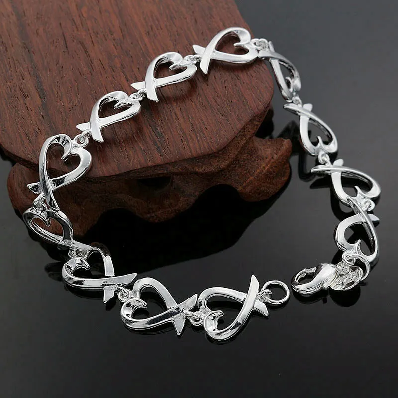 Silver Factory Direct Sales Korean Style Beautiful Full Heart-shaped Kelp Bracelet