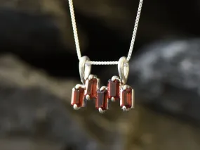 Silver Garnet Pendant - Red Baguette Necklace - January Birthstone Necklace