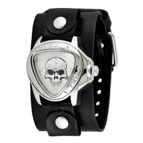 Silver Heavy Duty Skull Triangle Case Watch with Black XL Wide Leather Cuff Band LBBN936S