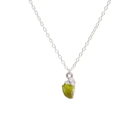 Silver Peridot Raw Crystal Necklace