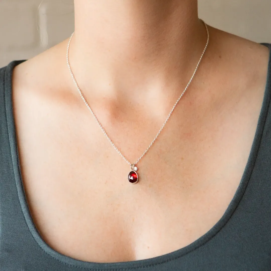 Silver Rhodolite Garnet Theia Necklace