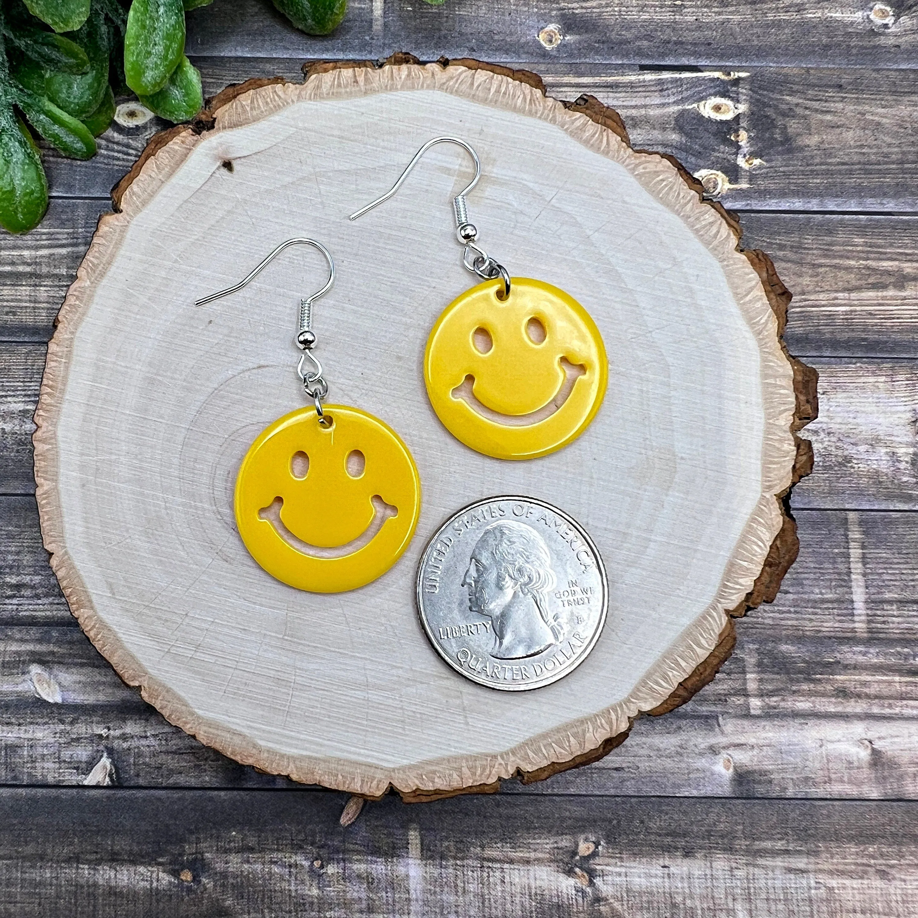 Smiley Face Yellow Acrylic Lightweight  Earrings, Hypoallergenic Happy Birthday Gift