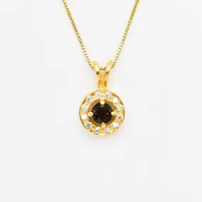 Smoky Topaz Necklace - Gold Topaz Pendant - Brown Diamond Necklace