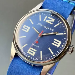 Soviet Wristwatch Manual Men's Blue 36mm Vintage Male