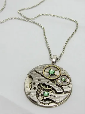 Steampunk Pendant - Peridot - Steampunk Necklace- Steampunk jewelry handmade with real vintage watch and pocket watch parts