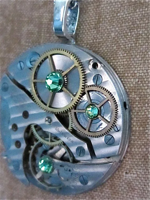 Steampunk Pendant - Peridot - Steampunk Necklace- Steampunk jewelry handmade with real vintage watch and pocket watch parts