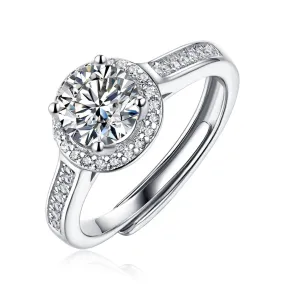 Sterling Silver 1ct Lab-Grown Moissanite Halo Pave Engagement Ring