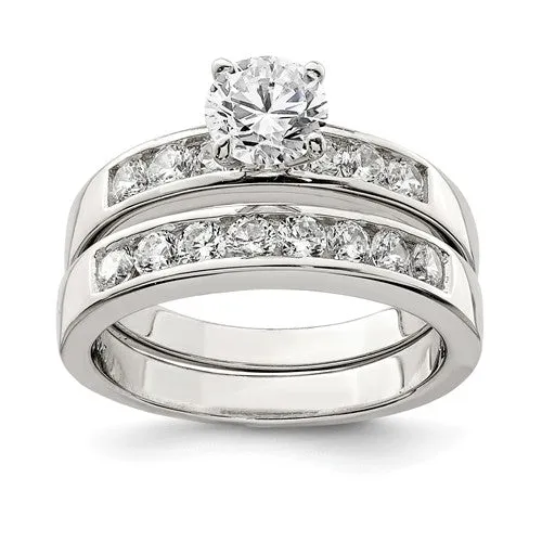 Sterling Silver 2 Piece CZ Round Channel Set Promise Wedding Ring Set