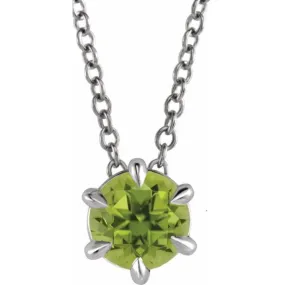 Sterling Silver 5 mm Natural Peridot Solitaire 16-18" Necklace