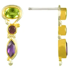 Sterling Silver Gold Plated Multi-Stone Dangle Earrings