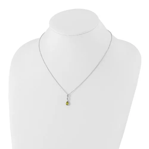 Sterling Silver White Ice Diamond and Peridot Teardrop Necklace