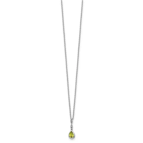 Sterling Silver White Ice Diamond and Peridot Teardrop Necklace