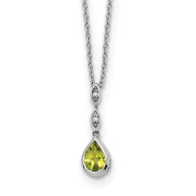 Sterling Silver White Ice Diamond and Peridot Teardrop Necklace